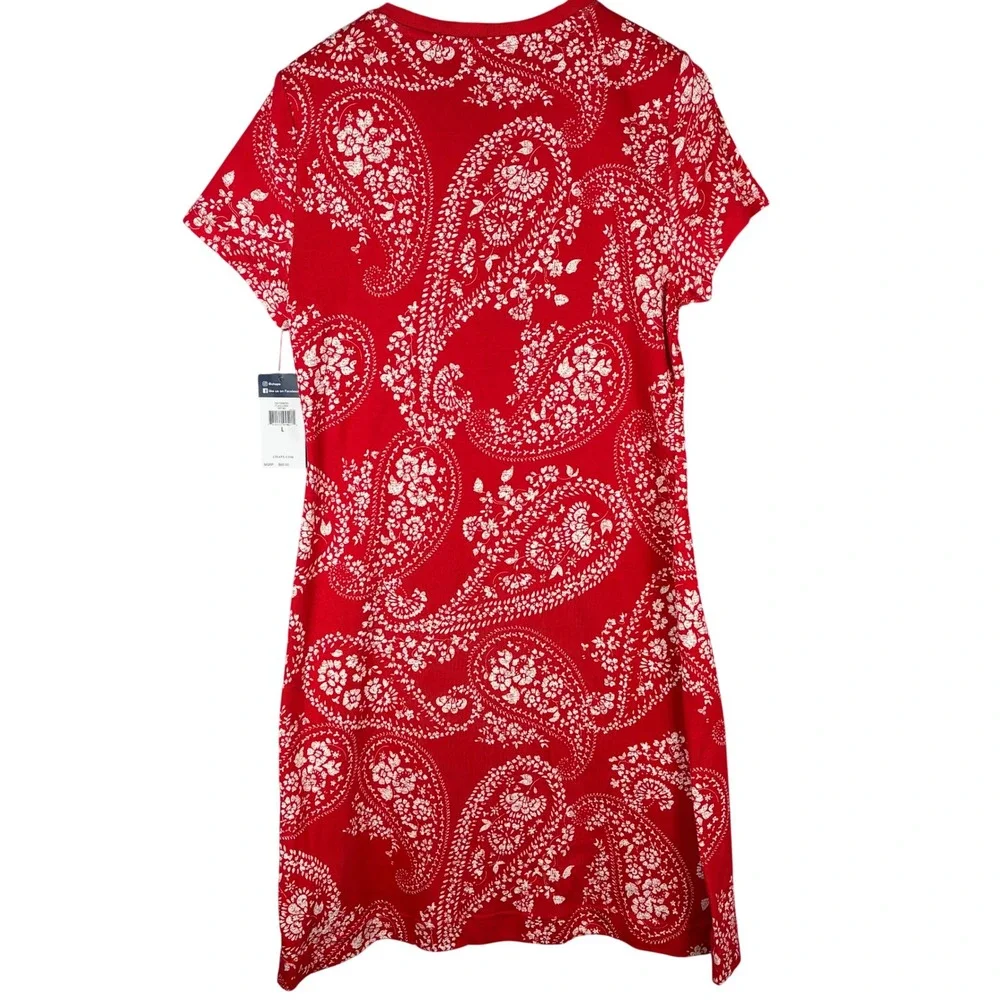 NWT Chaps Dress Bandana Print Red L Tie Front Short Sleeve Casual Fourth of July - Picture 2 of 9